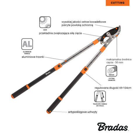 Сучкоріз телескопічний з редуктором та ковадлом Bradas KT-V1240